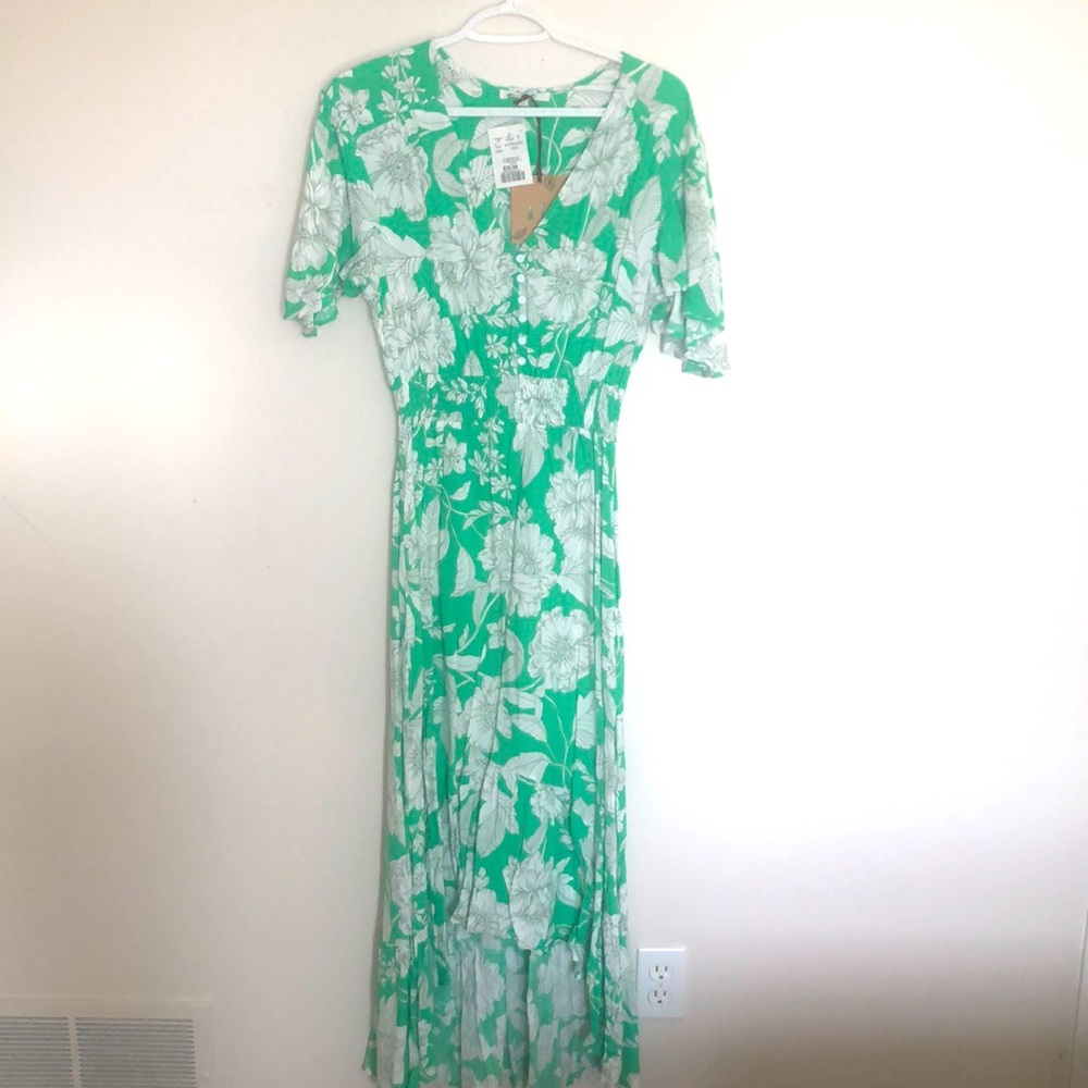 Gorgeous flowy green & white dress- size M - Picture 6 of 8